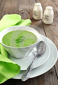 Fresh green pea soup (Selective Focus)