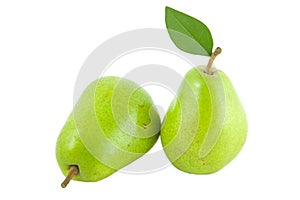 Fresh green pear with leaf