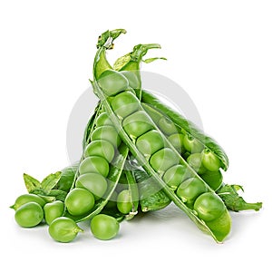 Fresh green peas close-up isolated on a white background.