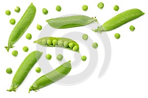 Fresh green peas isolated on a white background. top view