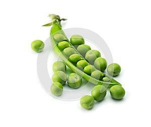 Fresh green peas isolated on white.