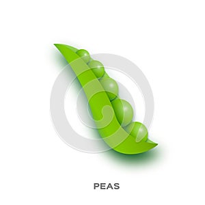 Fresh Green Peas in paper cut style on a white background.