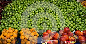 Fresh green pulms, fresh loquats, fresh nectarines.