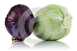 Fresh green and red cabbage