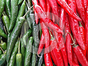 Fresh Green and Red Chilli Pepper in Suppermarket