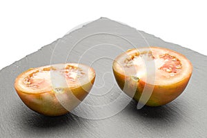 Fresh green red tomato  on white