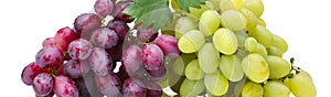 Fresh green and rose Grapes with water drop. Nature horizontal background