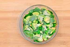 Fresh Green Salad of Avocado, Broccoli, Spinach and Cucumber for Body Detoxification