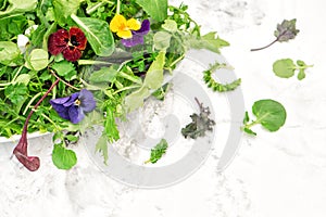 Fresh green salad herbs garden flowers Healthy food