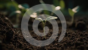 Fresh green seedling grows in dirt, symbolizing new life and growth