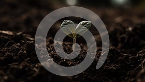 Fresh green seedling grows in dirt, symbolizing new life and growth generated by AI