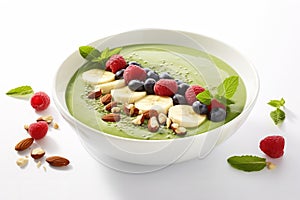 Fresh green smoothie bowl with berries