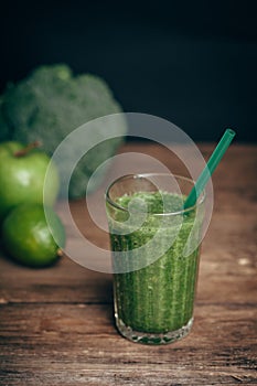 Fresh green smoothie from fruit and vegetables, healthy eating, selective focus