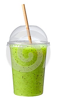 fresh green smoothie in take away cup