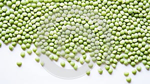 Fresh green soybeans spread on a white surface. Concept of organic produce, healthy eating, and vegetarian ingredients