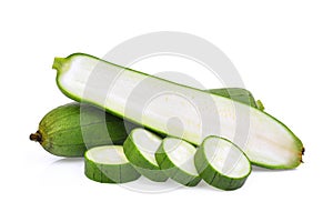 Fresh green sponge gourd or luffa with half and slice