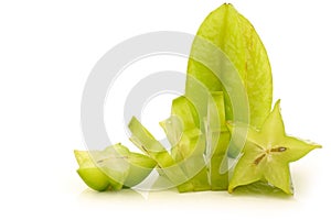 Fresh green starfruit and a cut one