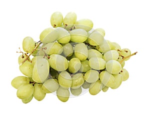 Fresh green sweet grapes on a white background