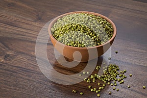 Fresh Green Tender Sorghum in a Earthen Bowl on Wooden Background