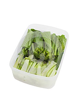 Fresh green vegetable in plastic box