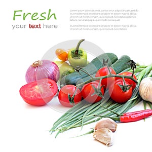 Fresh green vegetables on white background