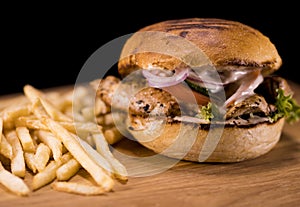 Fresh grilled Chicken Burger with fries