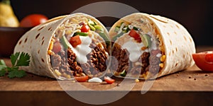 fresh grilled donner or shawarma beef wrap roll hot ready to serve and eat as dark background