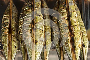 Fresh grilled fish at kep market cambodia