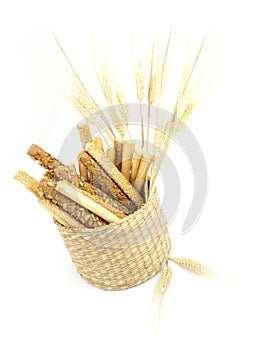 Fresh grissini bread sticks in a basket