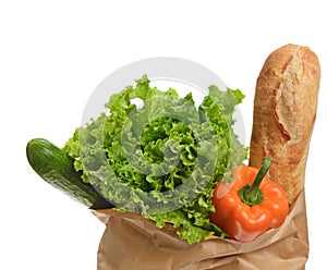 Fresh groceries in a paper bag