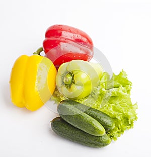 Fresh groceries on white background