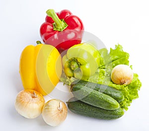 Fresh groceries on white background