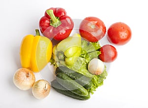 Fresh groceries on white background