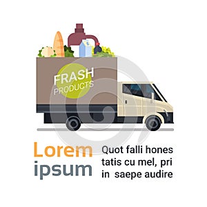 Fresh Grocery Products Delivery Service Icon With Truck Deliver Food