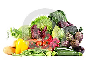 Fresh group of vegetables on white background