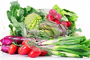 Fresh group of vegetables on white background