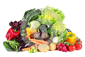 Fresh group of vegetables on white background