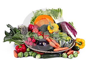 Fresh group of vegetables on white background