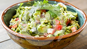 Fresh guacamole served with ripe avocados and zesty lime, Ai Generated
