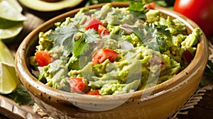 Fresh guacamole served with ripe avocados and zesty lime, Ai Generated