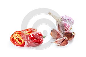 Fresh habanero peppers, isolated on white. Mexican food. Salsa Habanero. Hot peppers