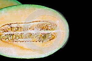 Fresh half cantaloupe.