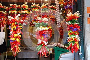 Fresh hanging chilies