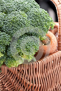 Fresh head of broccoli in a basket
