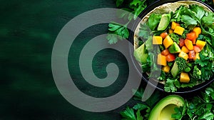 Fresh and Healthy Avocado Mango Salad with Broccoli and Cilantro photo