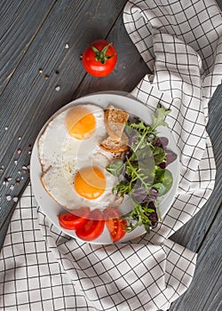 Fresh healthy breakfast eggs and salad