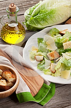 Fresh healthy caesar salad cooking