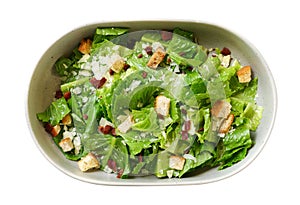 Fresh healthy caesar salad top view isolated on white background, clipping path