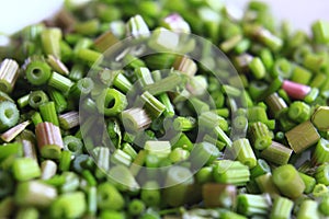 Fresh and healthy chopped stems of wild chervil (Anthriscus sylvestris)