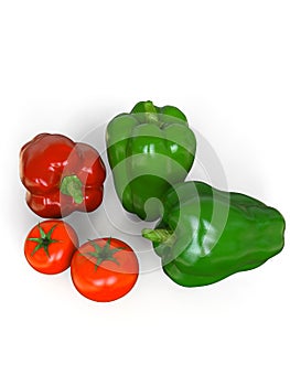 Fresh, healthy, delicious looking bell peppers and tomato